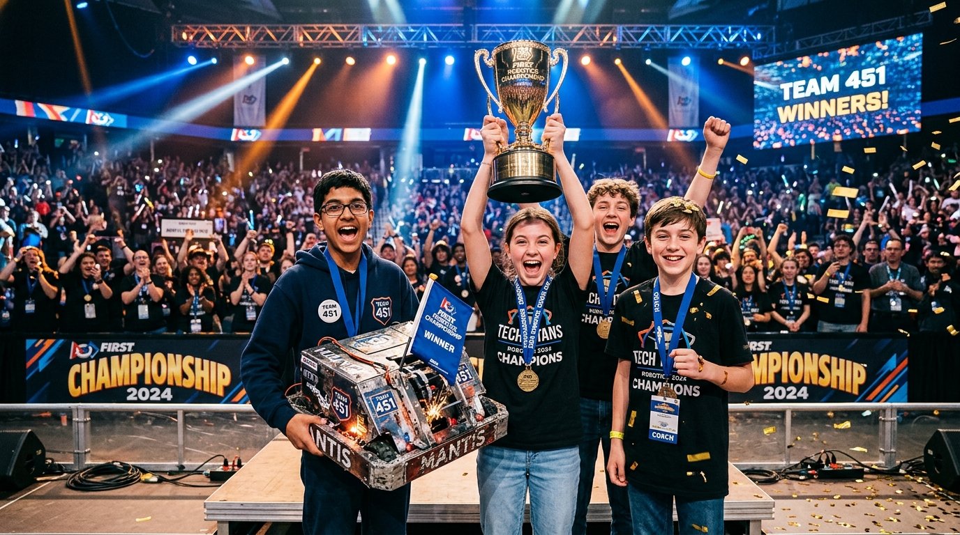 Estudantes comemorando torneio de robótica